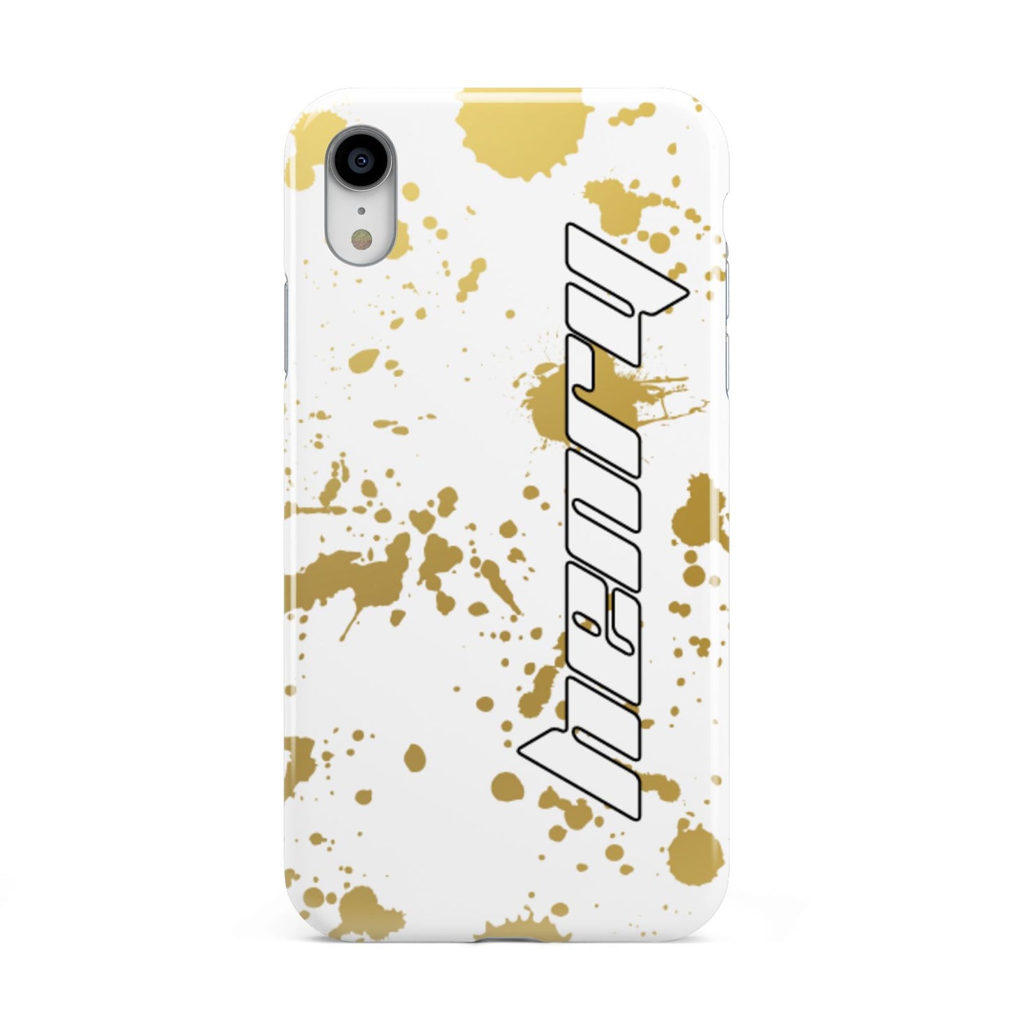 Personalised Gold Ink Splash Apple iPhone XR White 3D Tough Case