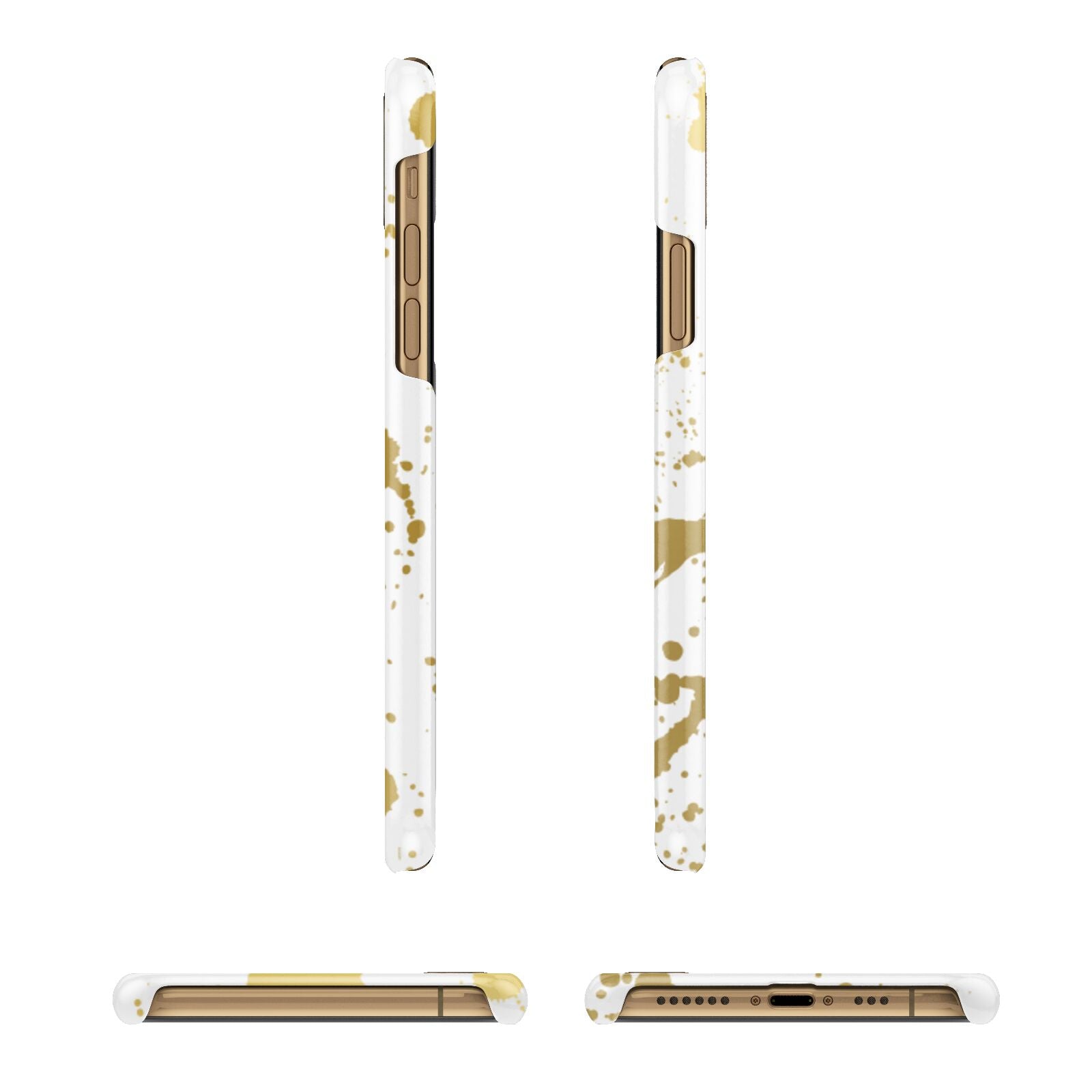 Personalised Gold Ink Splash Apple iPhone Xs 3D Wrap Snap Case Angled Images