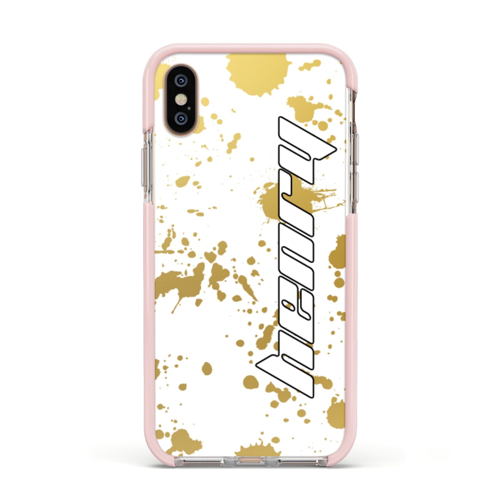 Personalised Gold Ink Splash Apple iPhone Xs Impact Case Pink Edge on Gold Phone