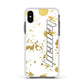 Personalised Gold Ink Splash Apple iPhone Xs Impact Case White Edge on Black Phone