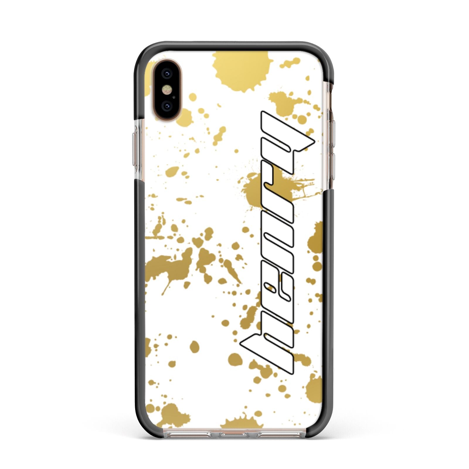 Personalised Gold Ink Splash Apple iPhone Xs Max Impact Case Black Edge on Gold Phone