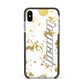 Personalised Gold Ink Splash Apple iPhone Xs Max Impact Case Black Edge on Silver Phone