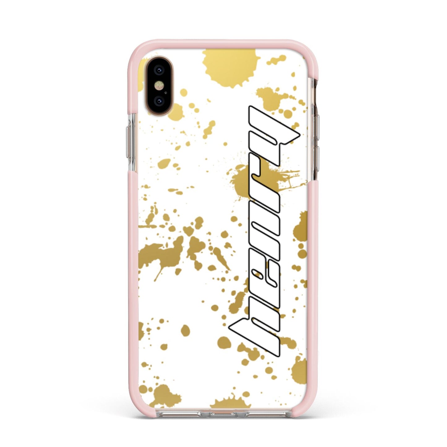 Personalised Gold Ink Splash Apple iPhone Xs Max Impact Case Pink Edge on Gold Phone