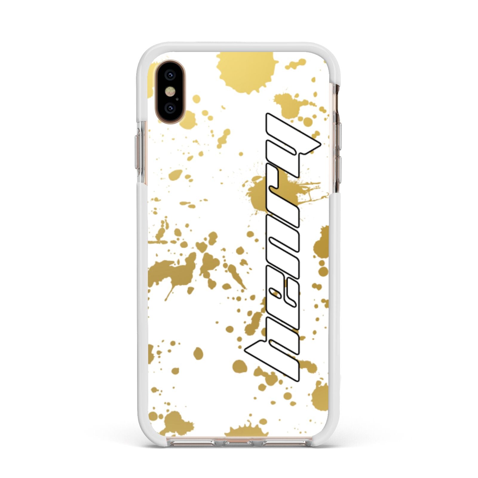 Personalised Gold Ink Splash Apple iPhone Xs Max Impact Case White Edge on Gold Phone