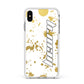 Personalised Gold Ink Splash Apple iPhone Xs Max Impact Case White Edge on Silver Phone