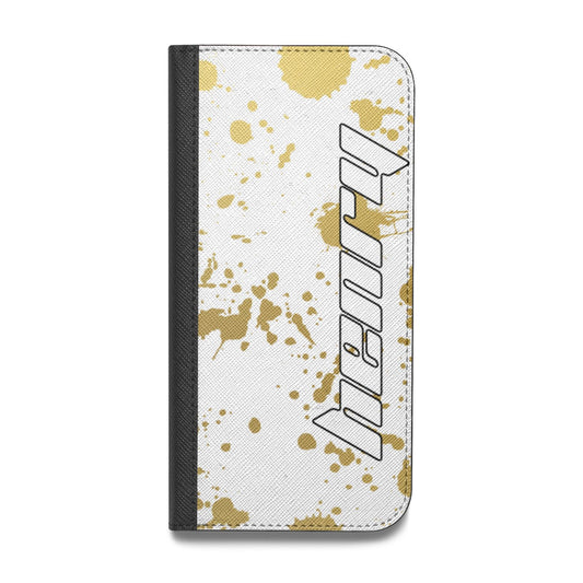 Personalised Gold Ink Splash Vegan Leather Flip Samsung Case