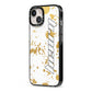 Personalised Gold Ink Splash iPhone 13 Black Impact Case Side Angle on Silver phone