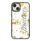 Personalised Gold Ink Splash iPhone 13 Black Impact Case on Silver phone