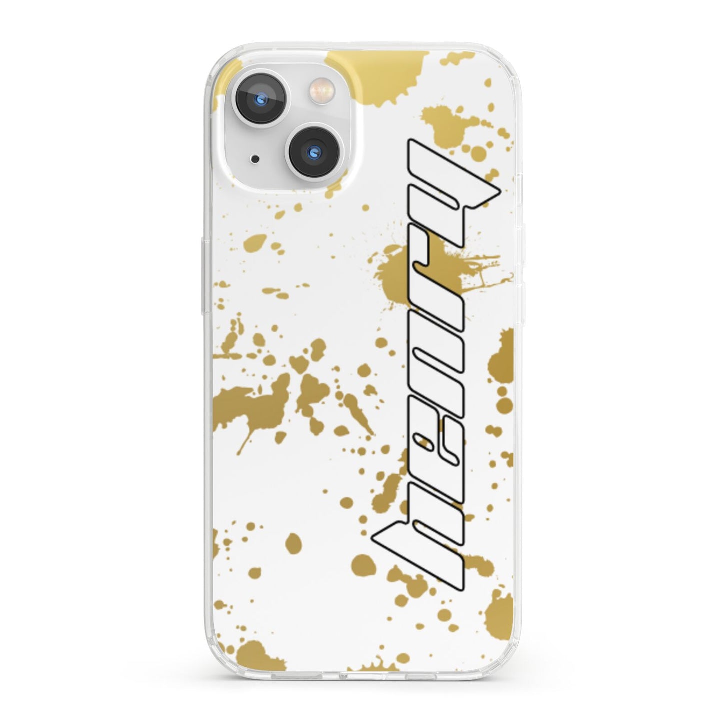 Personalised Gold Ink Splash iPhone 13 Clear Bumper Case