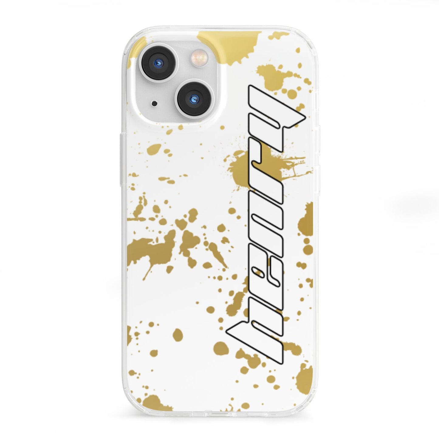 Personalised Gold Ink Splash iPhone 13 Mini Clear Bumper Case