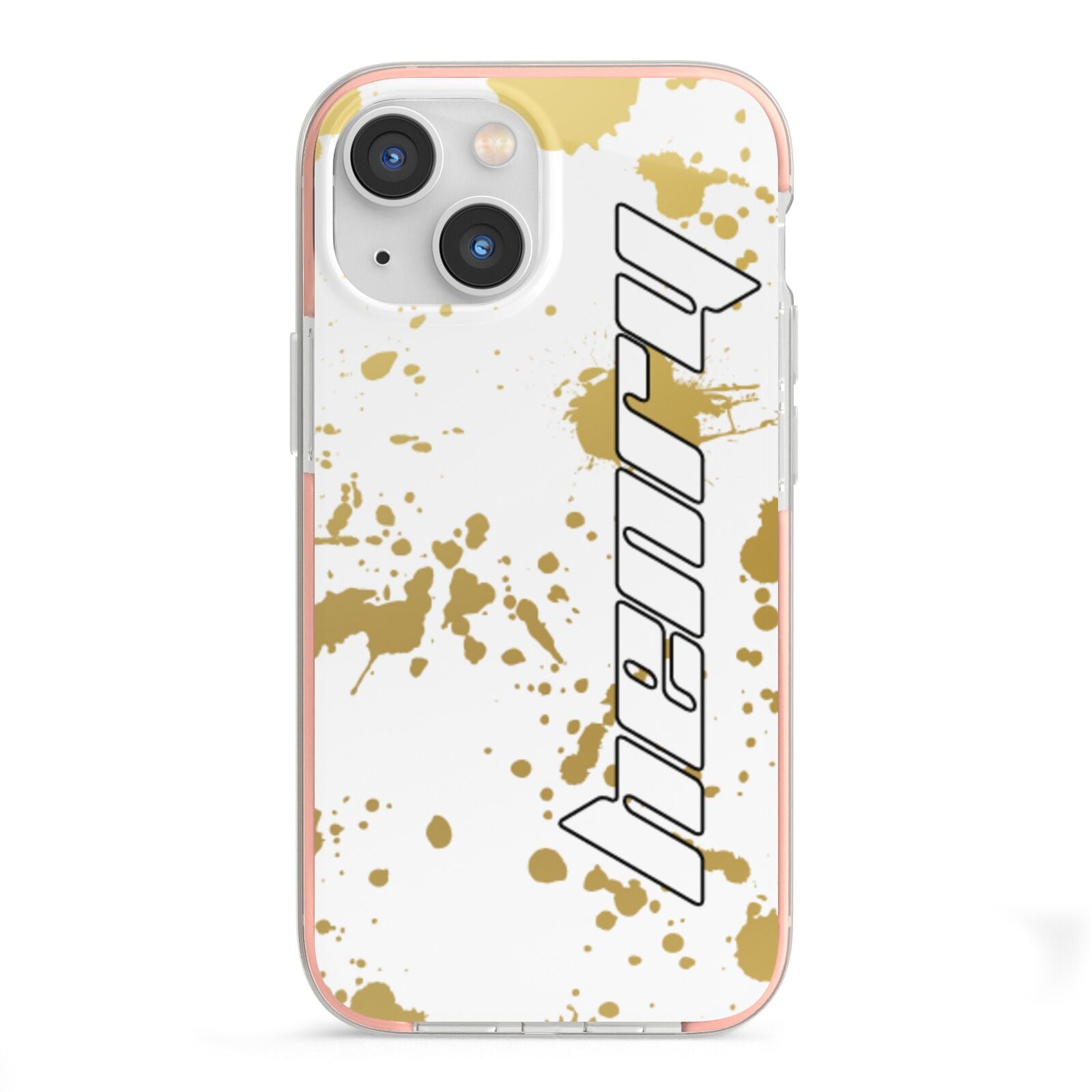 Personalised Gold Ink Splash iPhone 13 Mini TPU Impact Case with Pink Edges
