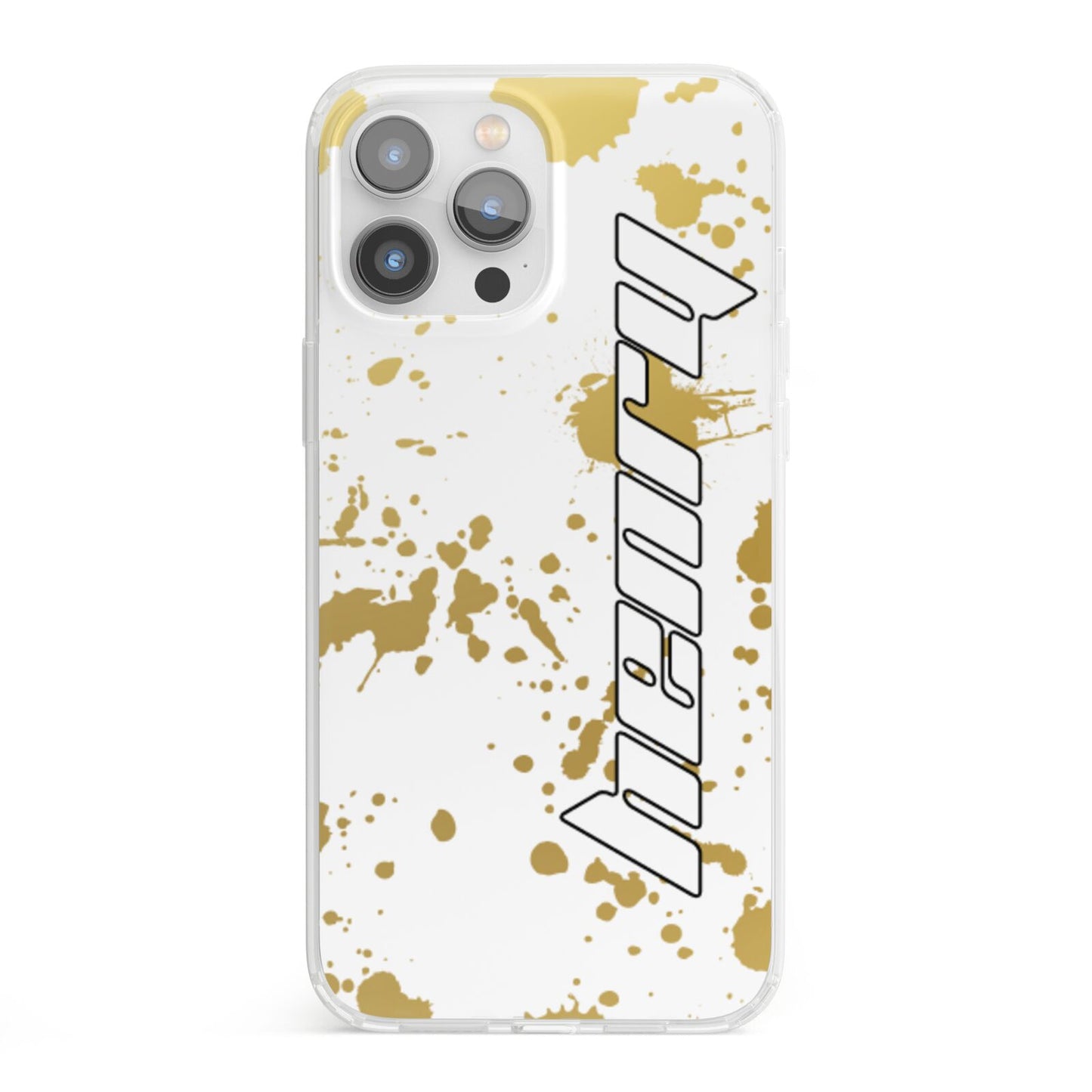 Personalised Gold Ink Splash iPhone 13 Pro Max Clear Bumper Case