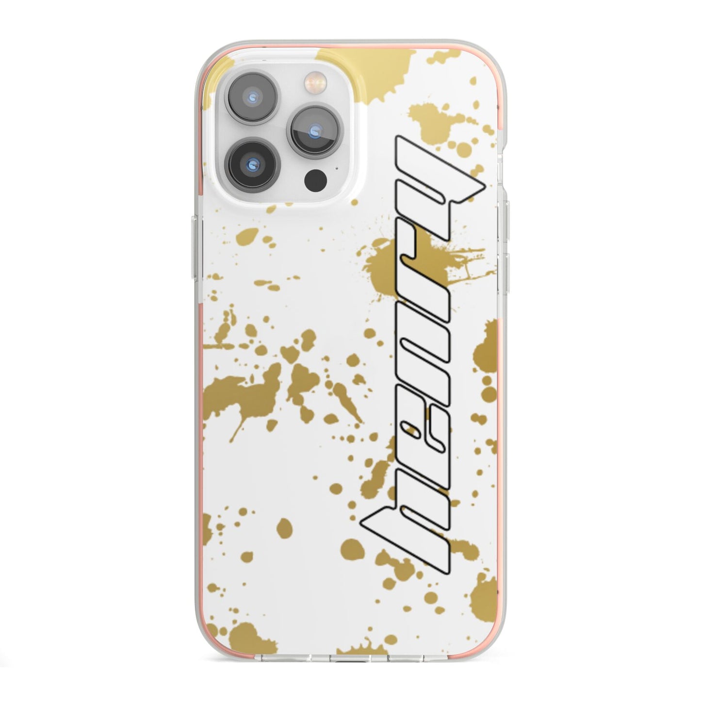 Personalised Gold Ink Splash iPhone 13 Pro Max TPU Impact Case with Pink Edges