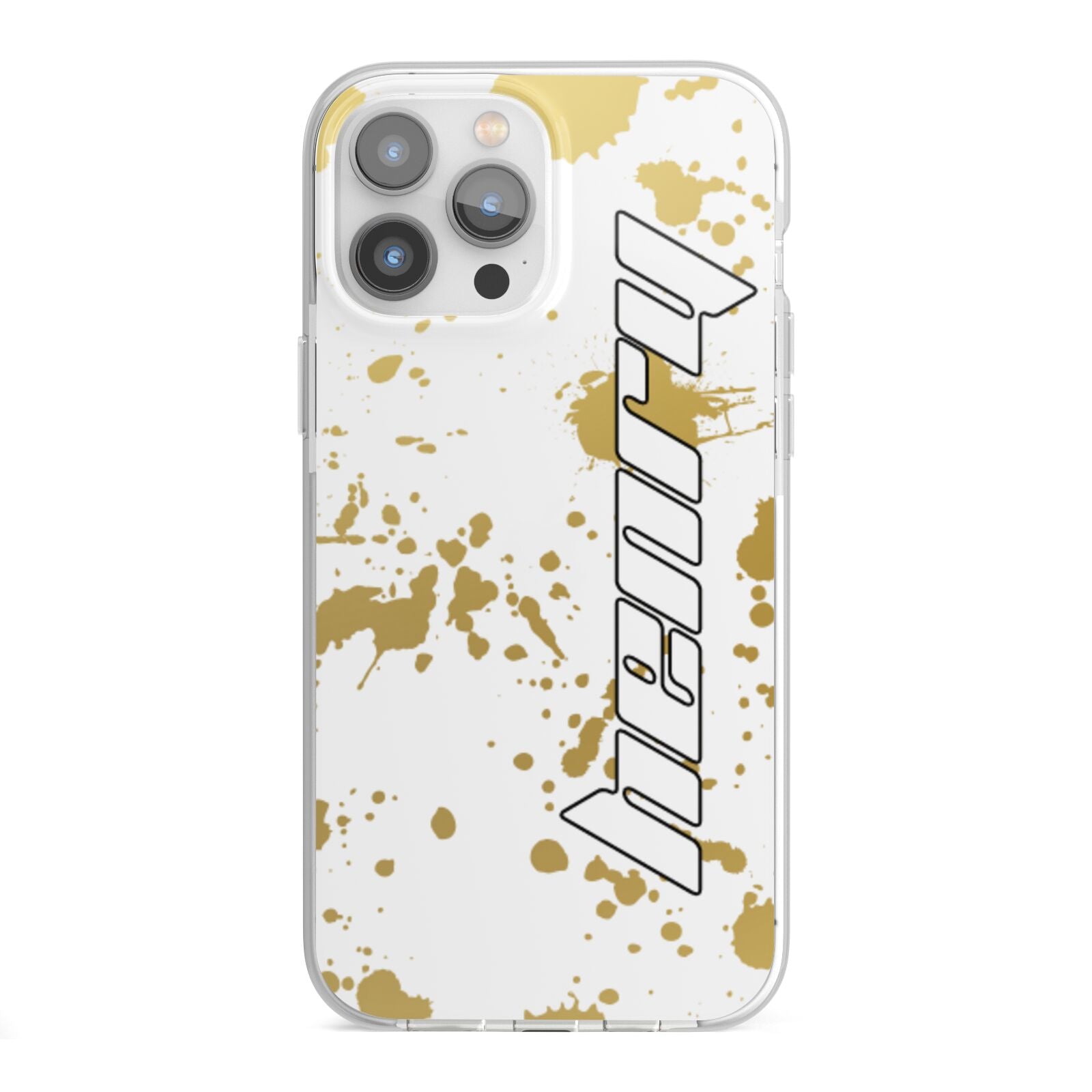 Personalised Gold Ink Splash iPhone 13 Pro Max TPU Impact Case with White Edges