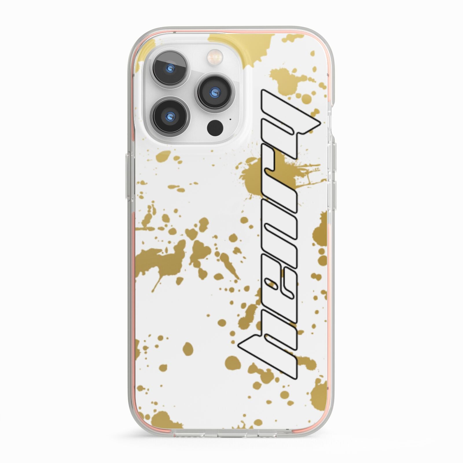 Personalised Gold Ink Splash iPhone 13 Pro TPU Impact Case with Pink Edges