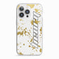 Personalised Gold Ink Splash iPhone 13 Pro TPU Impact Case with White Edges