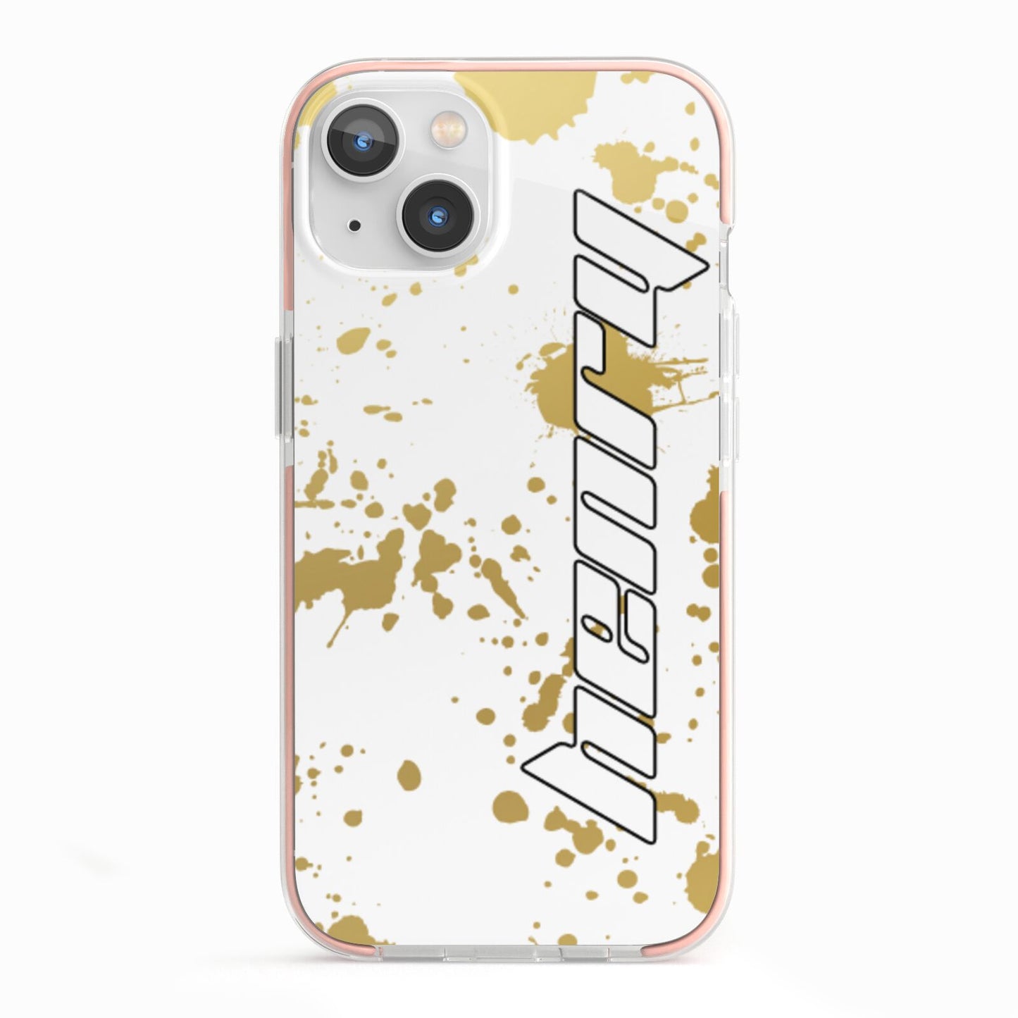 Personalised Gold Ink Splash iPhone 13 TPU Impact Case with Pink Edges