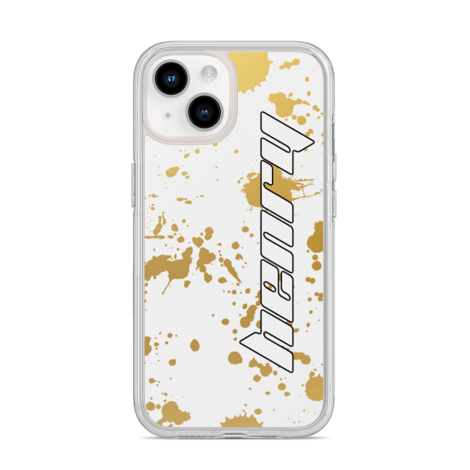 Personalised Gold Ink Splash iPhone 14 Clear Tough Case Starlight