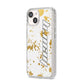 Personalised Gold Ink Splash iPhone 14 Glitter Tough Case Starlight Angled Image