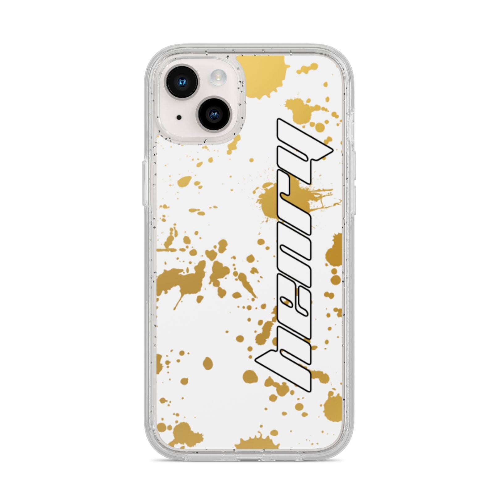 Personalised Gold Ink Splash iPhone 14 Plus Glitter Tough Case Starlight