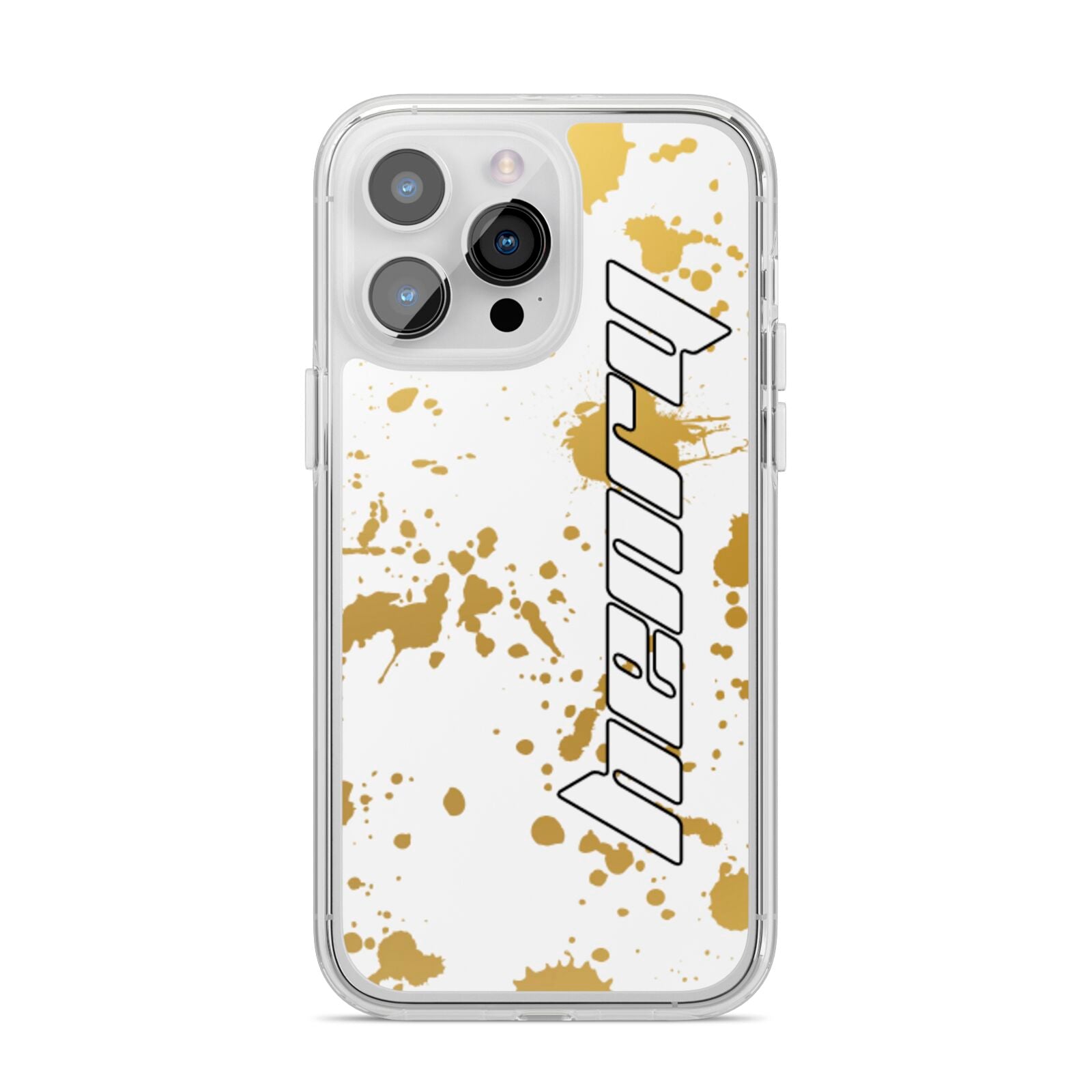 Personalised Gold Ink Splash iPhone 14 Pro Max Clear Tough Case Silver