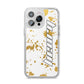 Personalised Gold Ink Splash iPhone 14 Pro Max Glitter Tough Case Silver