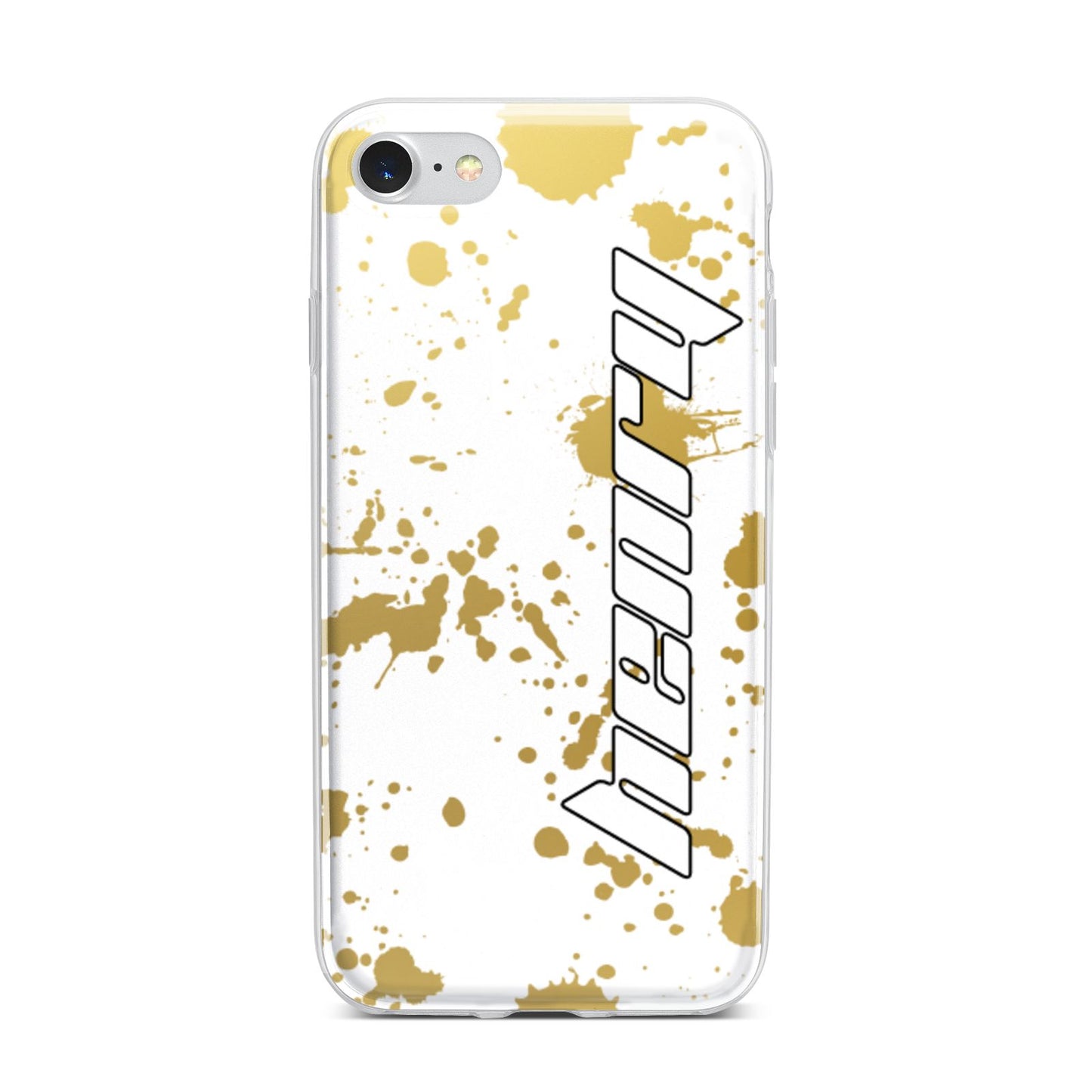 Personalised Gold Ink Splash iPhone 7 Bumper Case on Silver iPhone