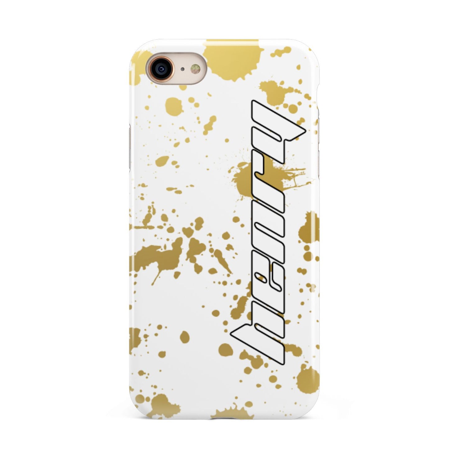 Personalised Gold Ink Splash iPhone 8 3D Tough Case on Gold Phone