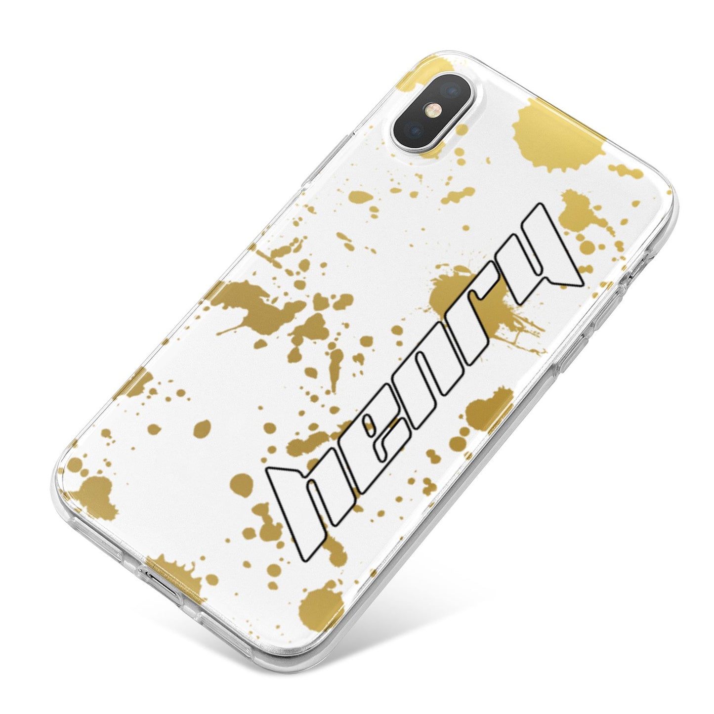 Personalised Gold Ink Splash iPhone X Bumper Case on Silver iPhone