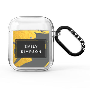 Personalised Gold Leaf Grey With Name AirPods Case