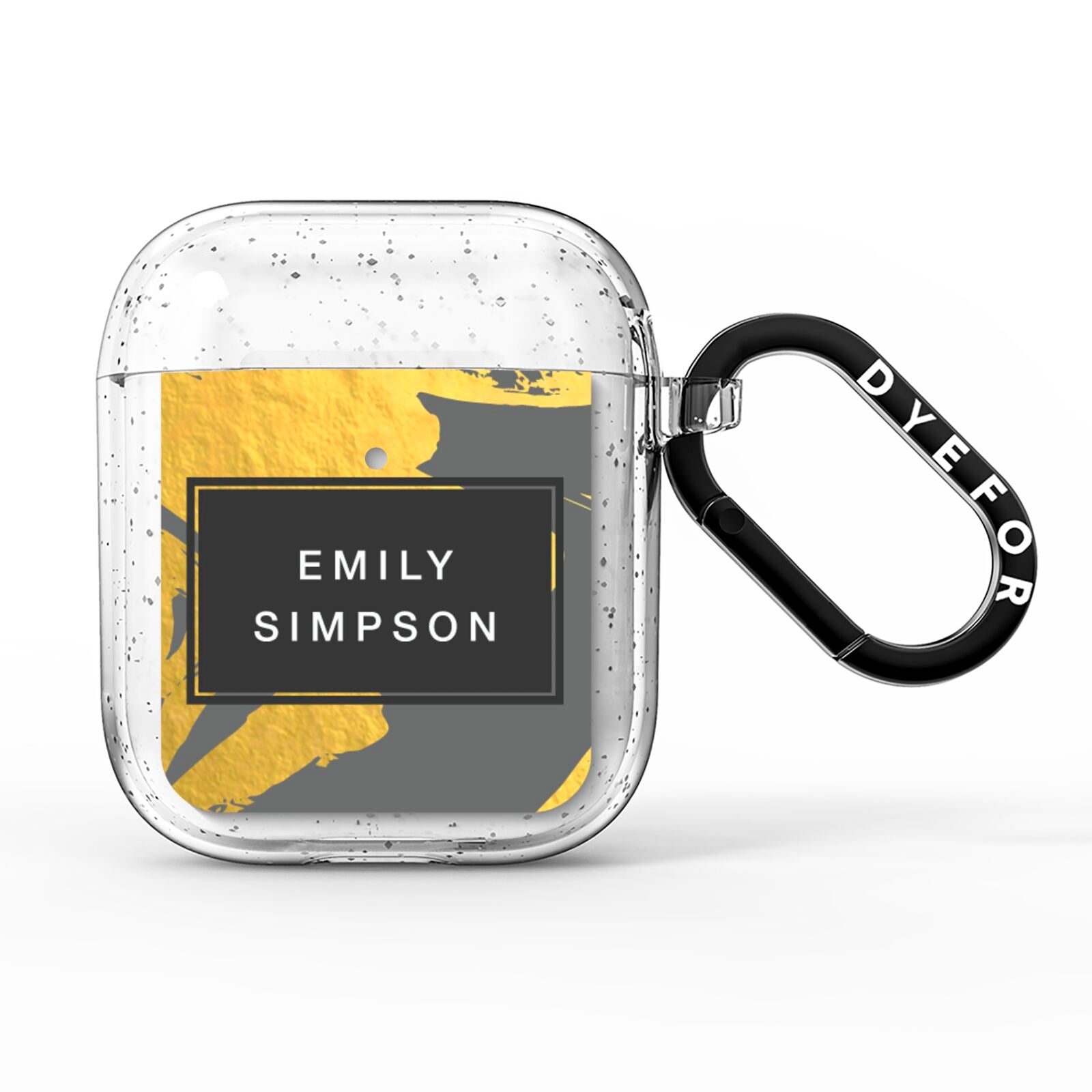 Personalised Gold Leaf Grey With Name AirPods Glitter Case