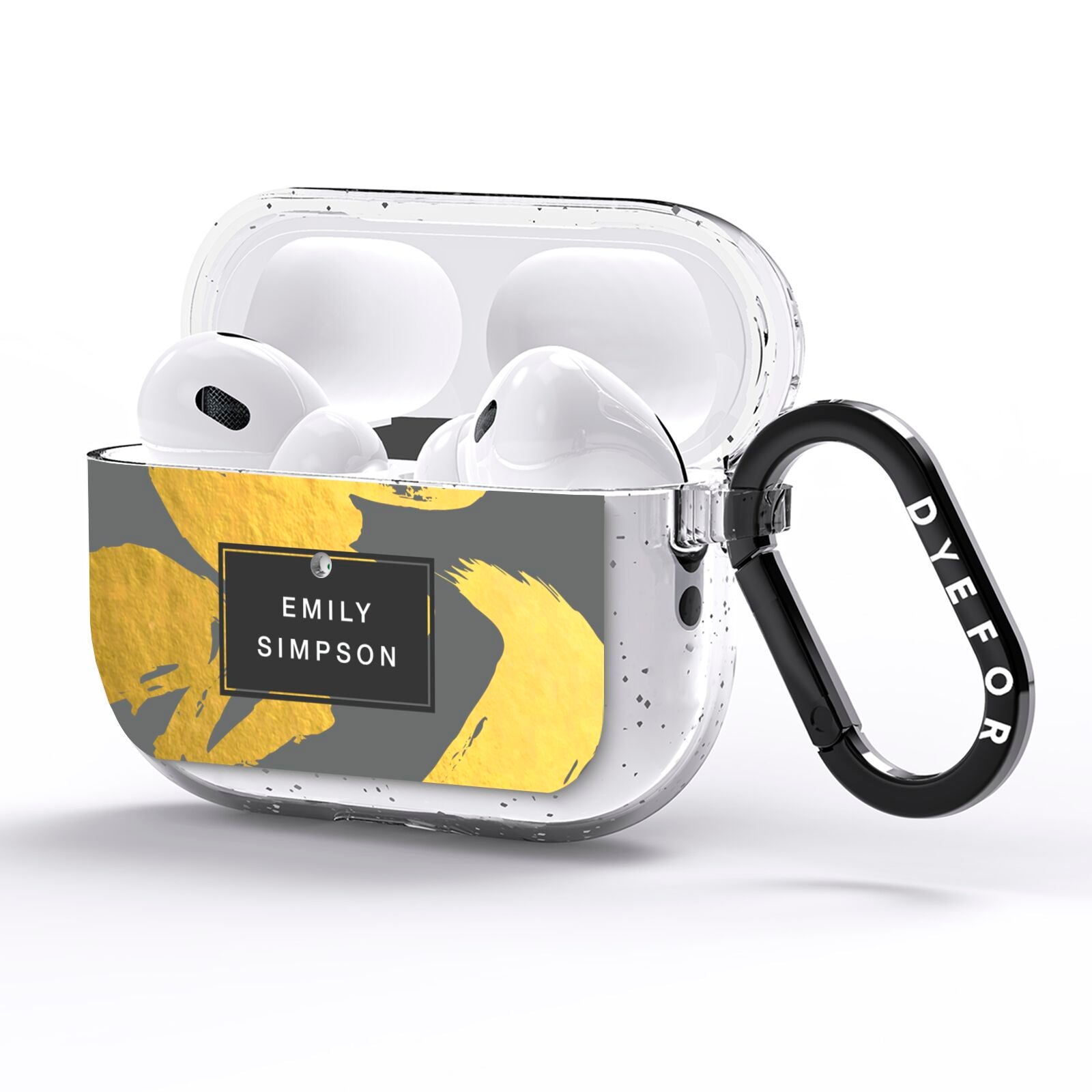 Personalised Gold Leaf Grey With Name AirPods Pro Glitter Case Side Image
