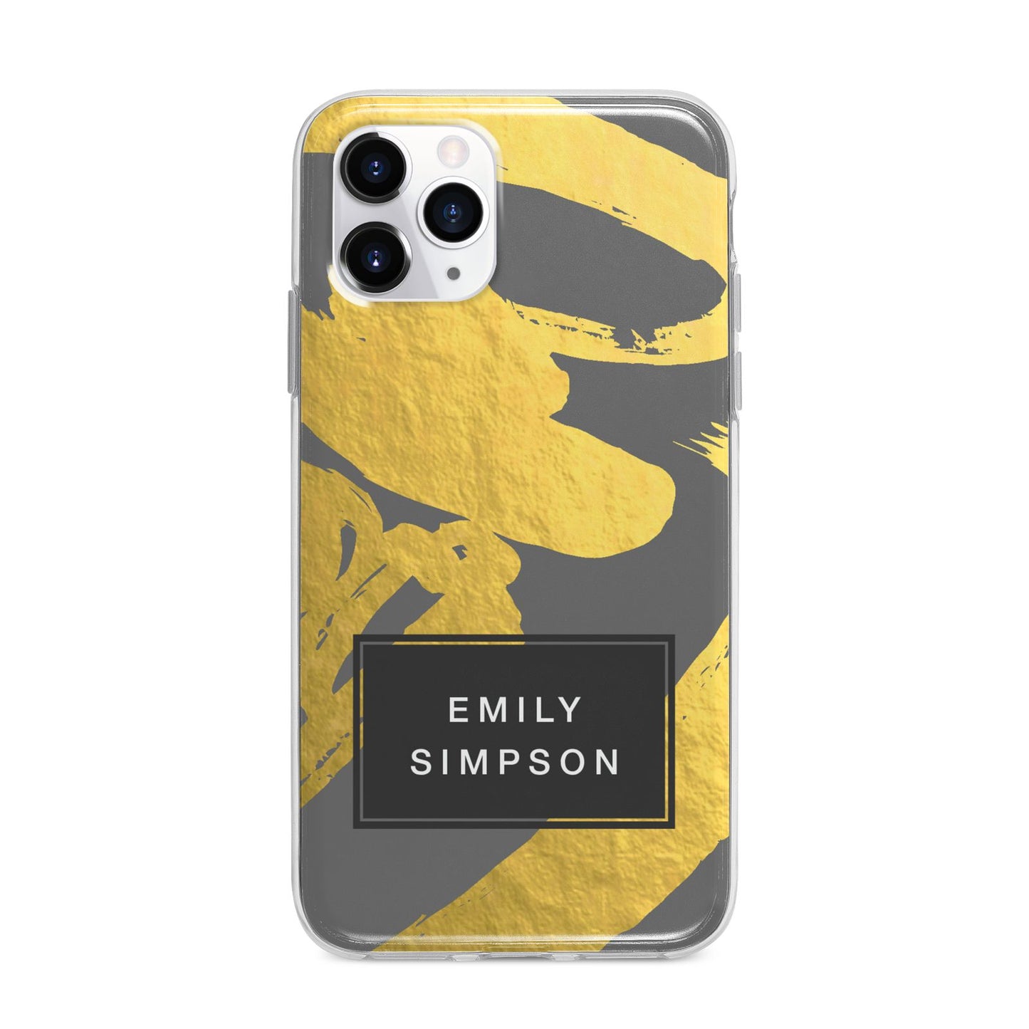 Personalised Gold Leaf Grey With Name Apple iPhone 11 Pro Max in Silver with Bumper Case