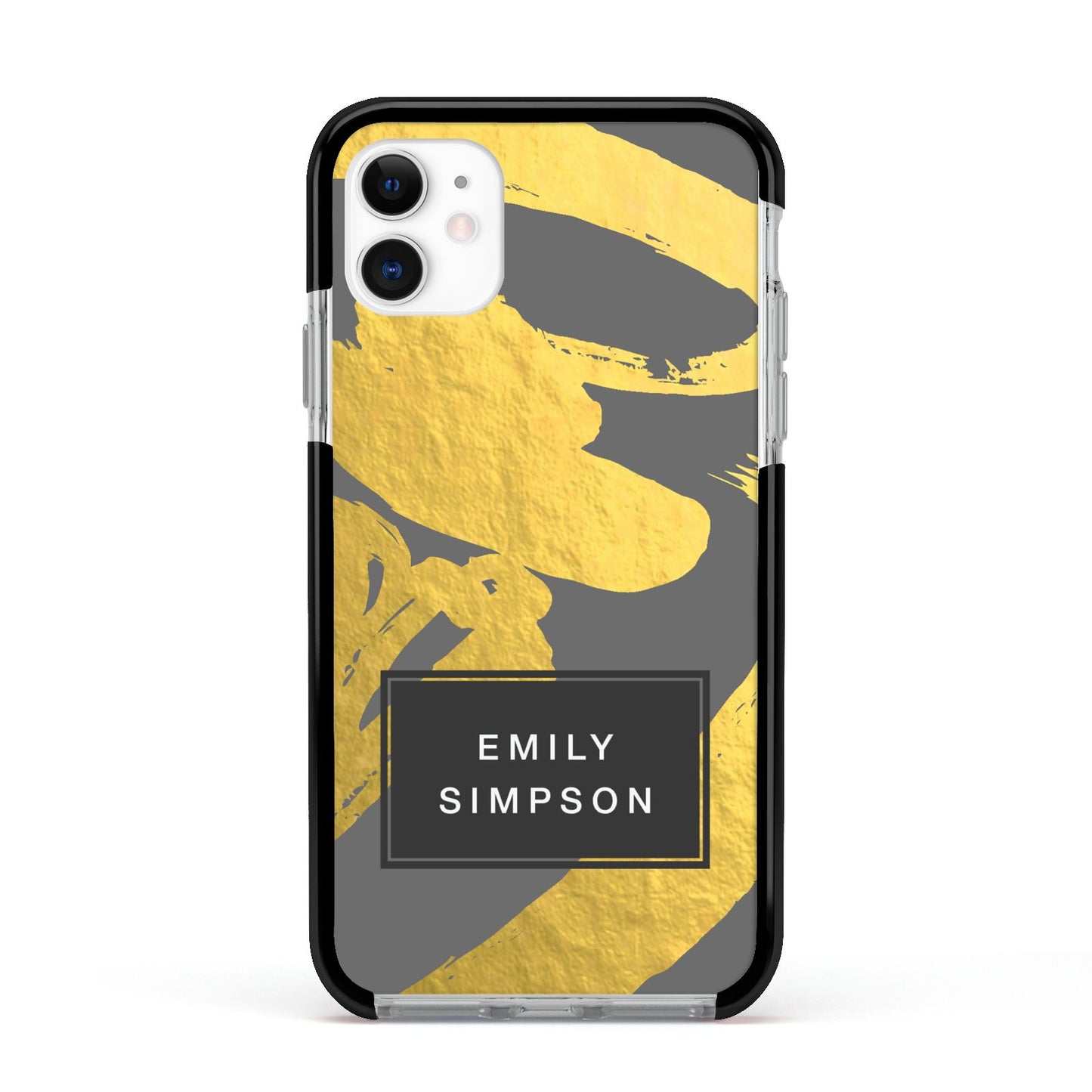 Personalised Gold Leaf Grey With Name Apple iPhone 11 in White with Black Impact Case