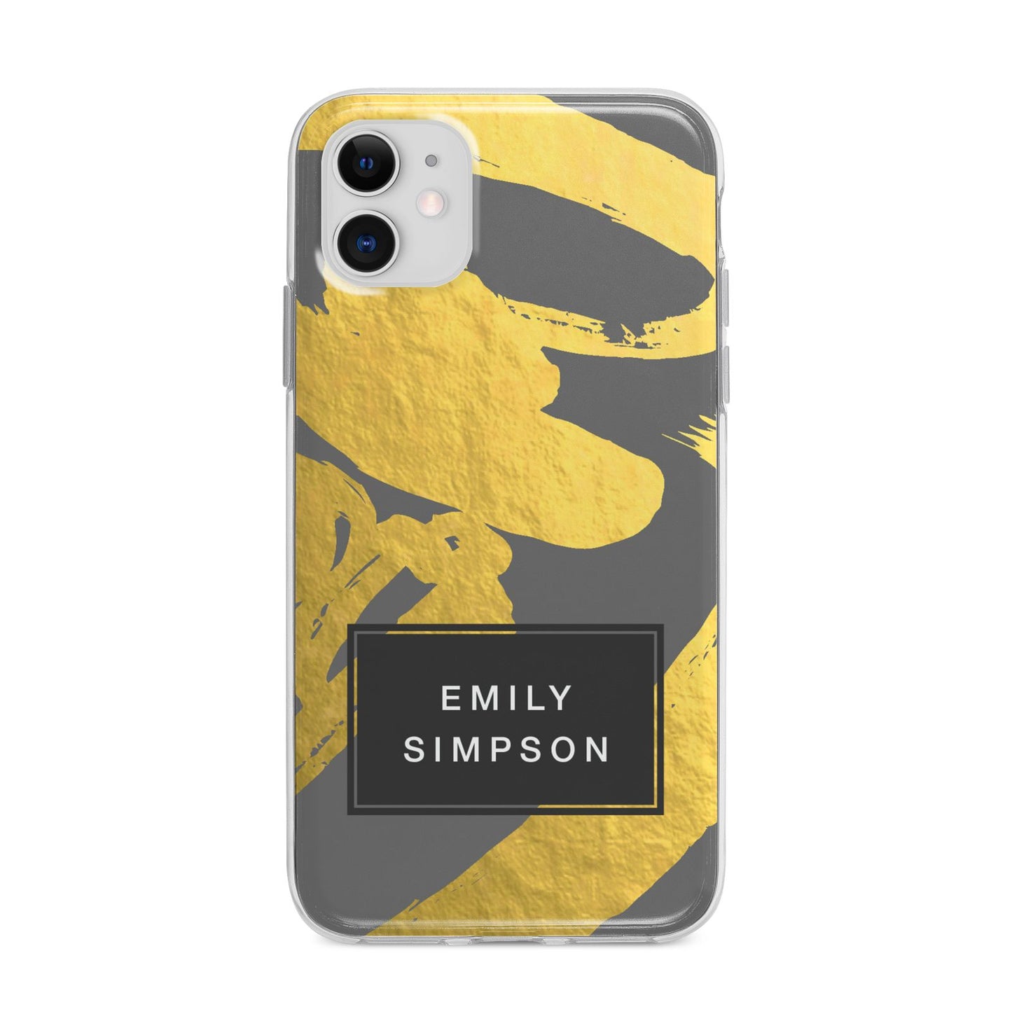 Personalised Gold Leaf Grey With Name Apple iPhone 11 in White with Bumper Case