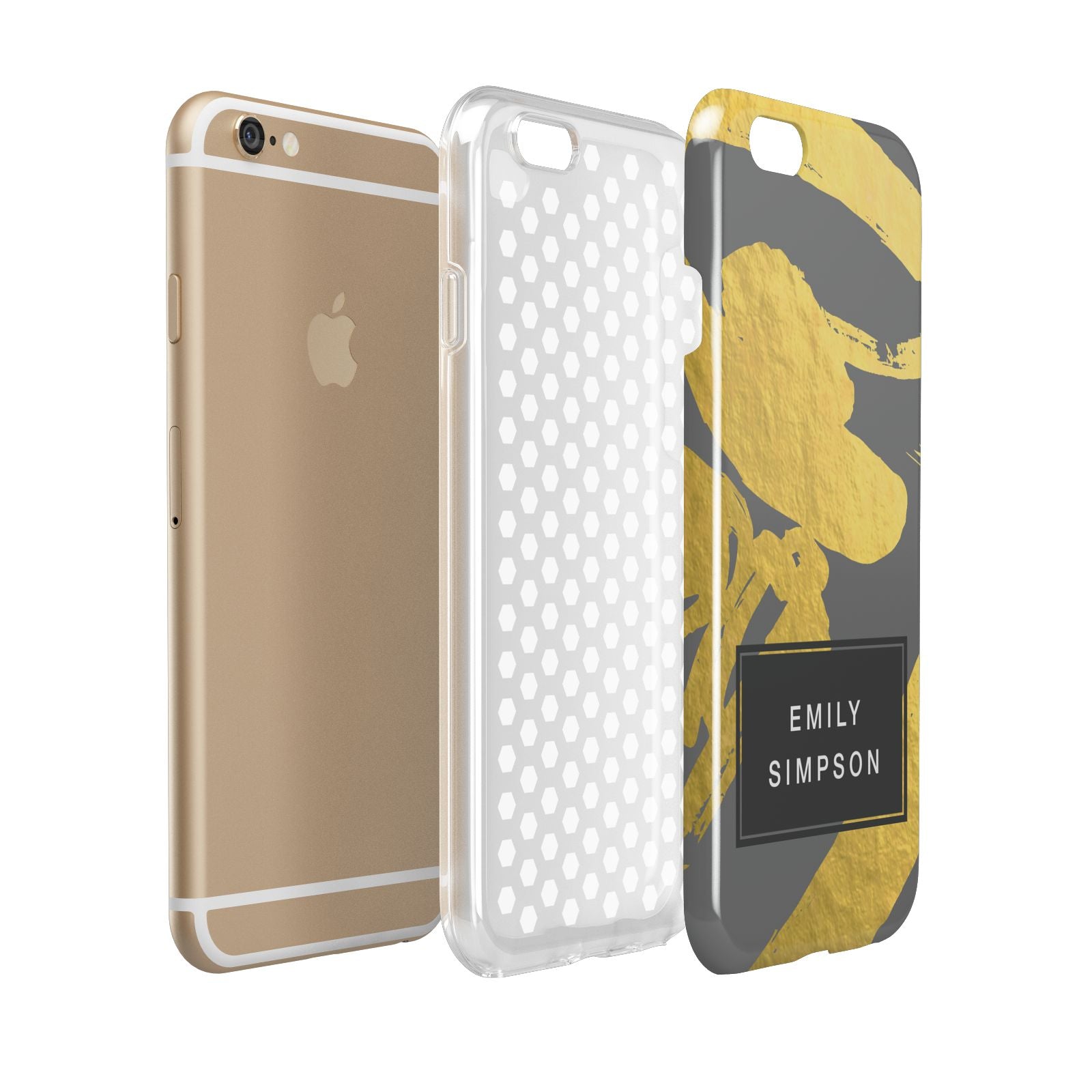 Personalised Gold Leaf Grey With Name Apple iPhone 6 3D Tough Case Expanded view