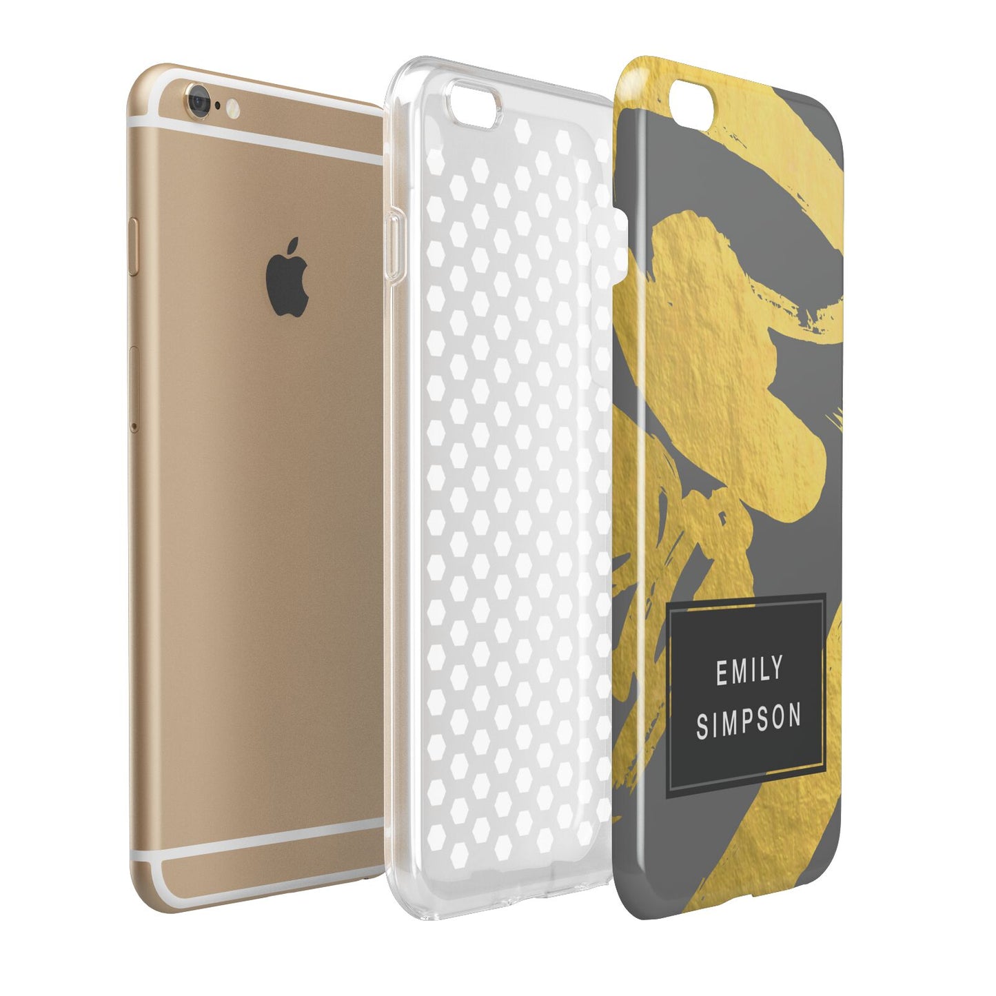 Personalised Gold Leaf Grey With Name Apple iPhone 6 Plus 3D Tough Case Expand Detail Image