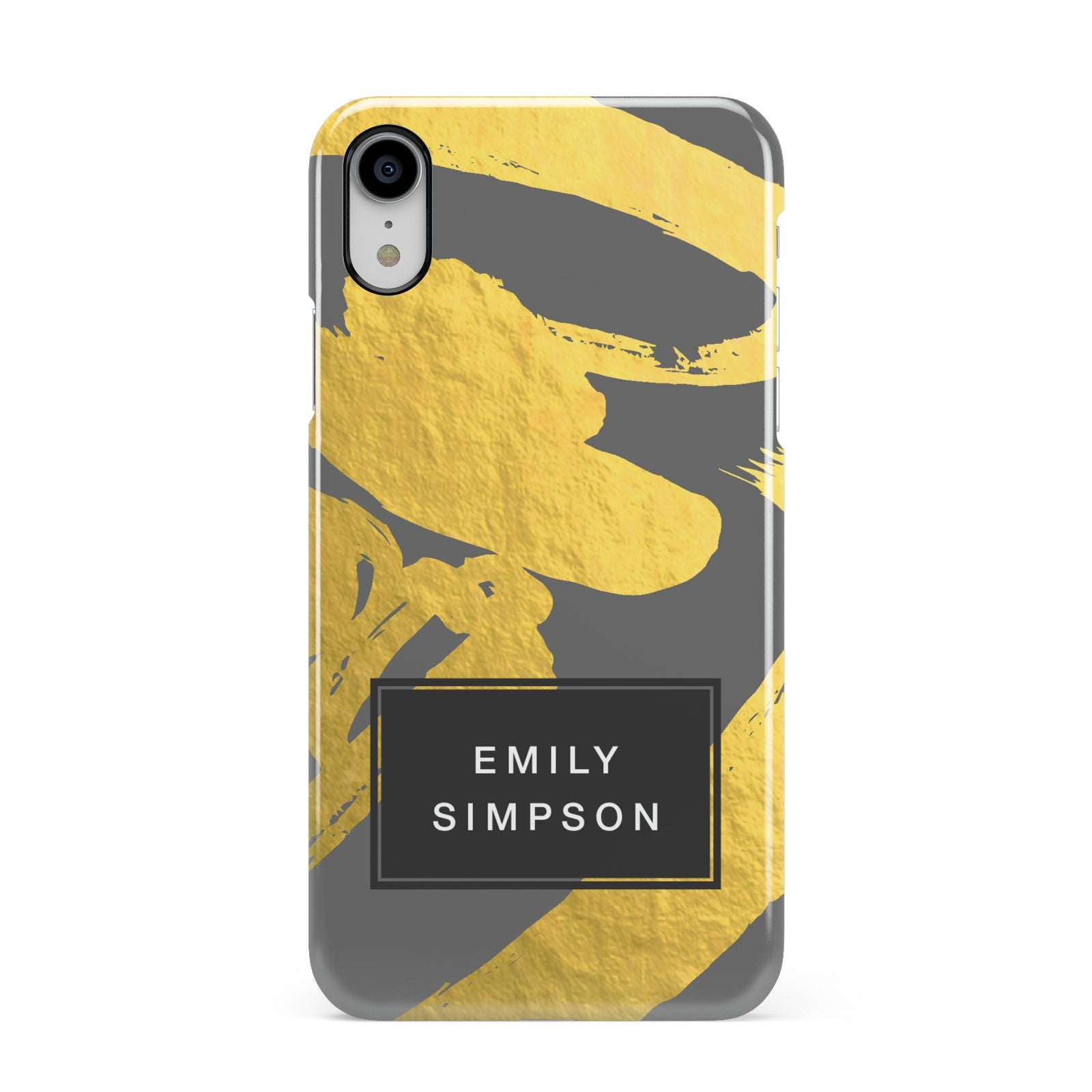 Personalised Gold Leaf Grey With Name Apple iPhone XR White 3D Snap Case