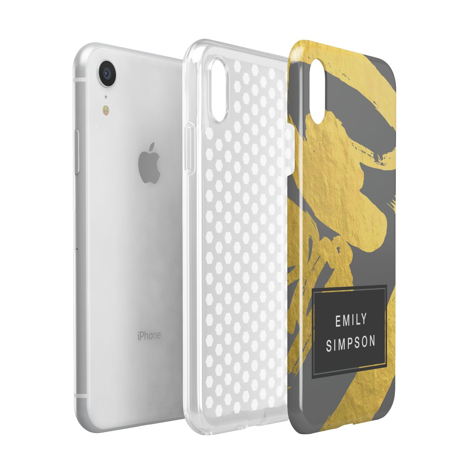 Personalised Gold Leaf Grey With Name Apple iPhone XR White 3D Tough Case Expanded view