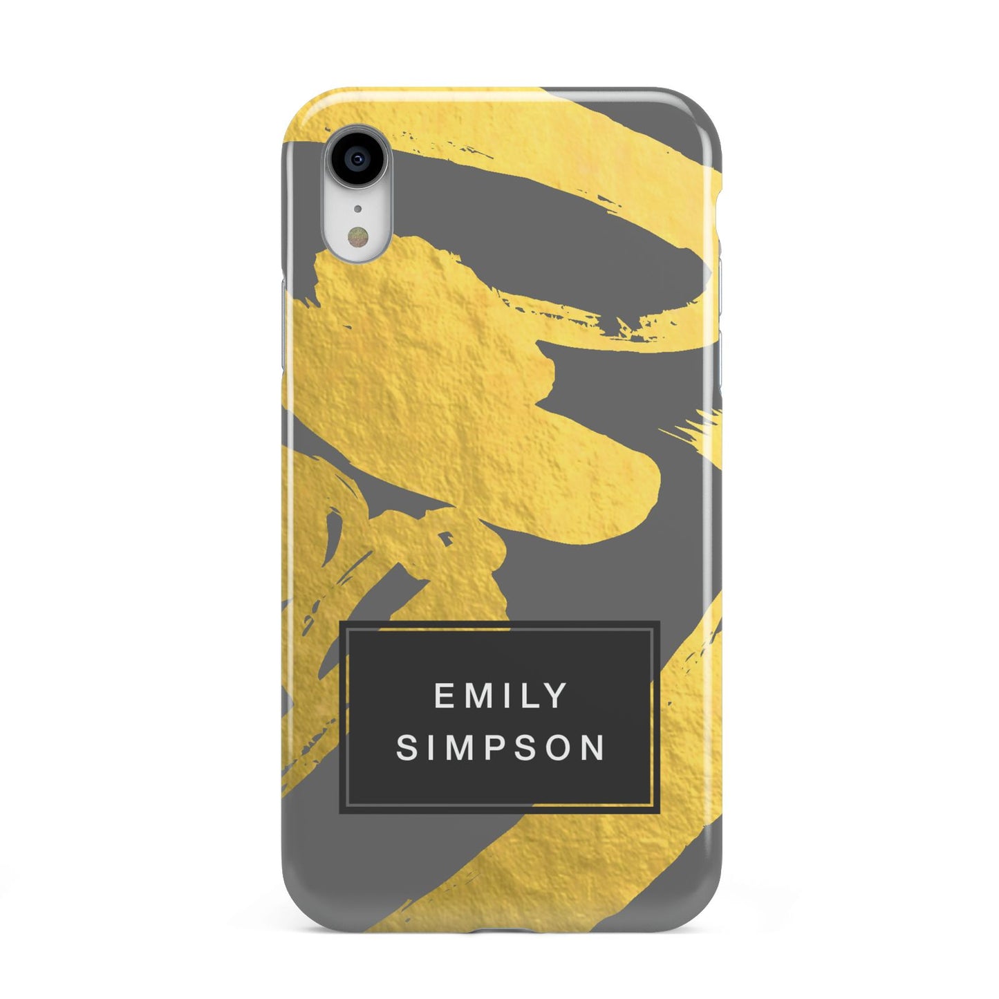Personalised Gold Leaf Grey With Name Apple iPhone XR White 3D Tough Case