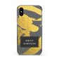 Personalised Gold Leaf Grey With Name Apple iPhone Xs Impact Case Black Edge on Black Phone