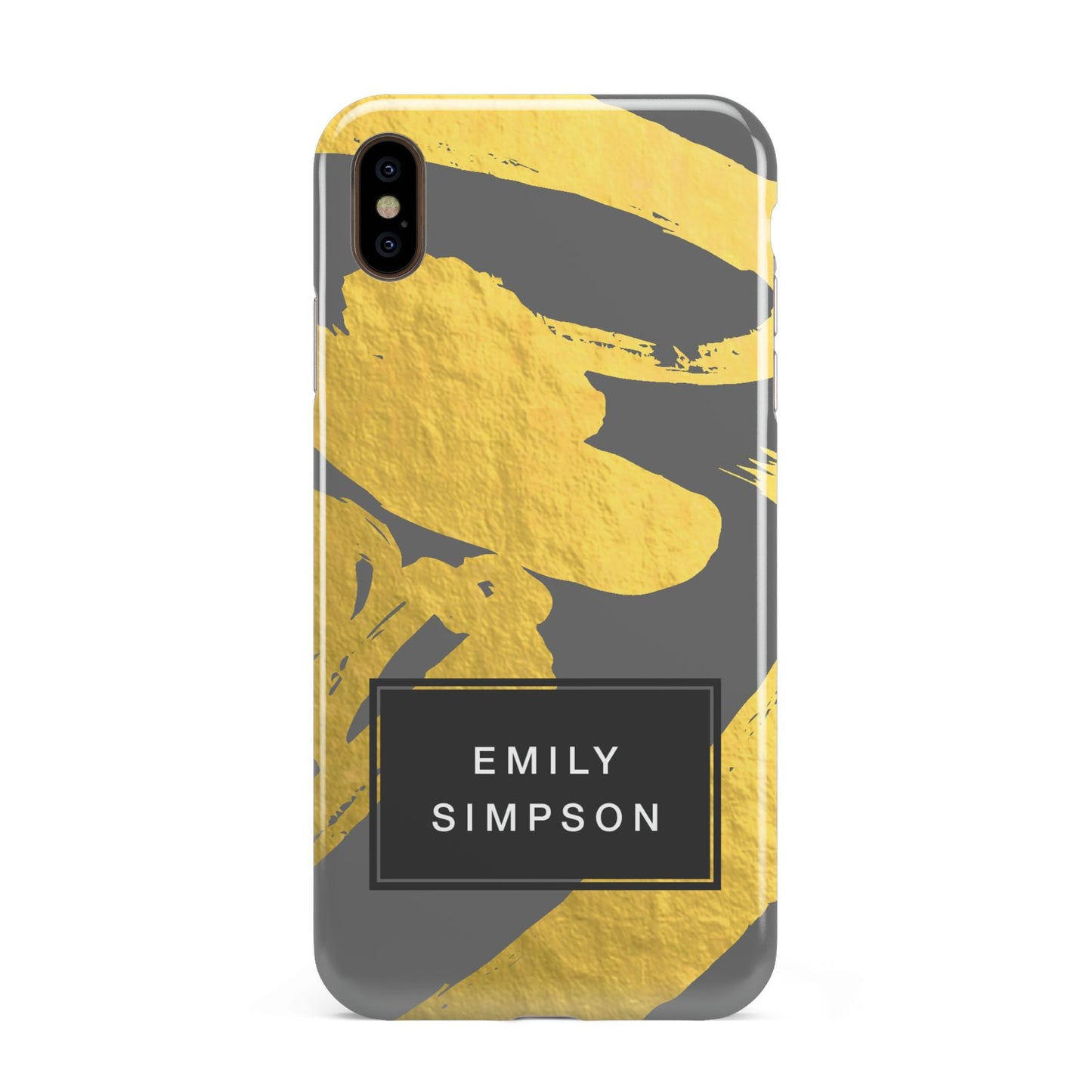 Personalised Gold Leaf Grey With Name Apple iPhone Xs Max 3D Tough Case