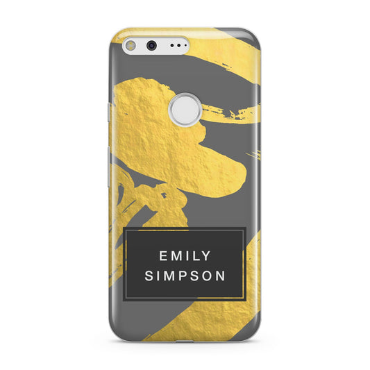 Personalised Gold Leaf Grey With Name Google Pixel Case