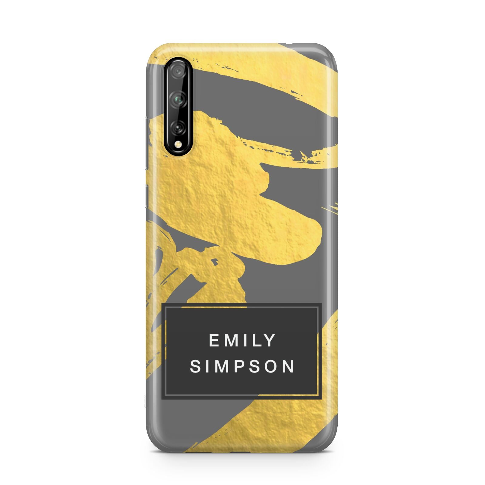 Personalised Gold Leaf Grey With Name Huawei Enjoy 10s Phone Case