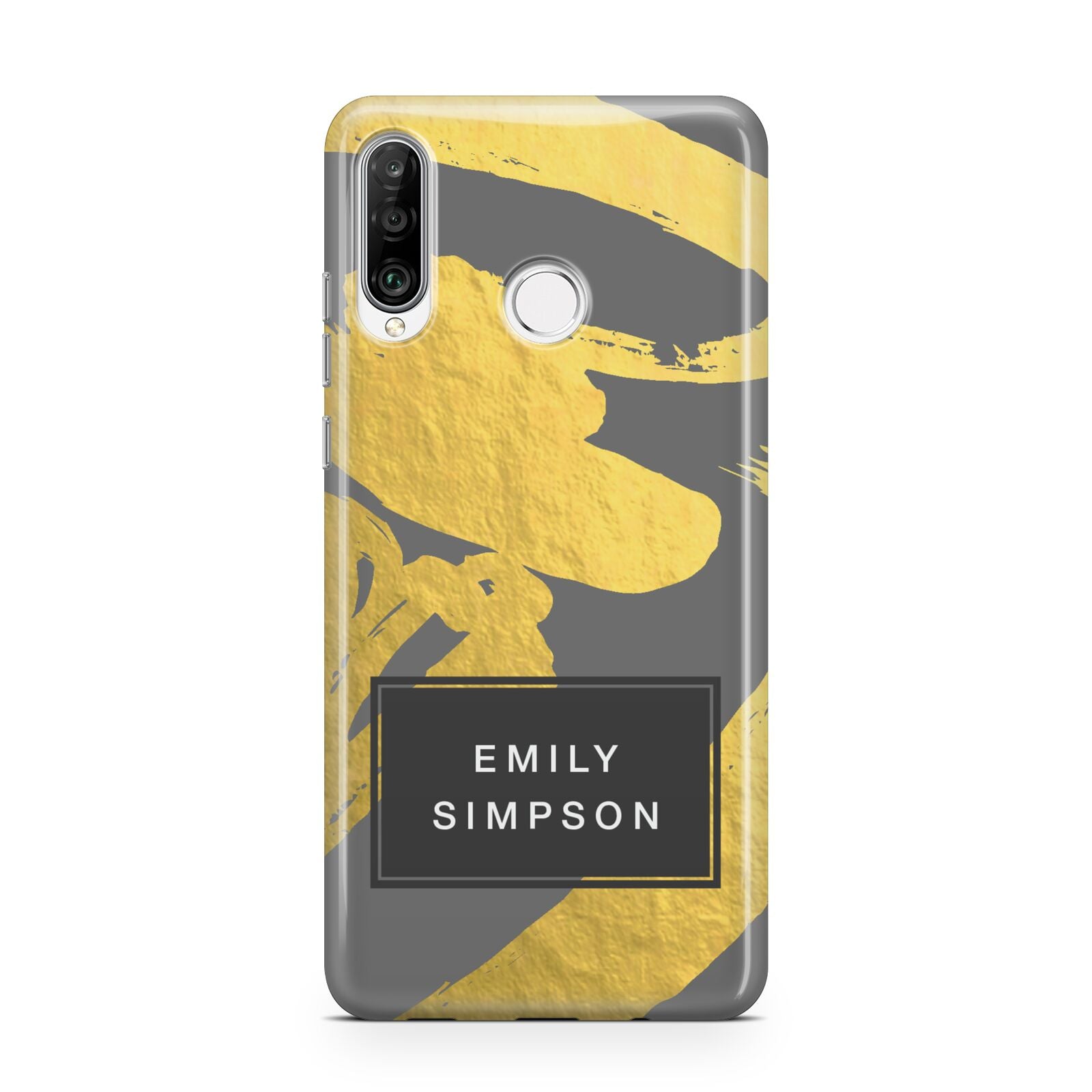 Personalised Gold Leaf Grey With Name Huawei P30 Lite Phone Case