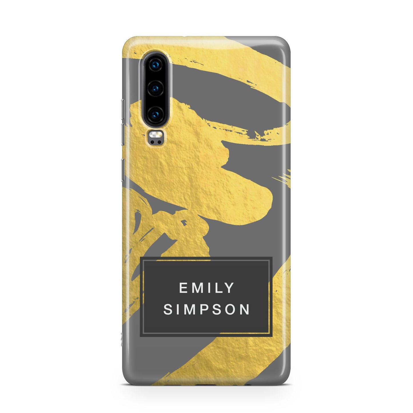 Personalised Gold Leaf Grey With Name Huawei P30 Phone Case