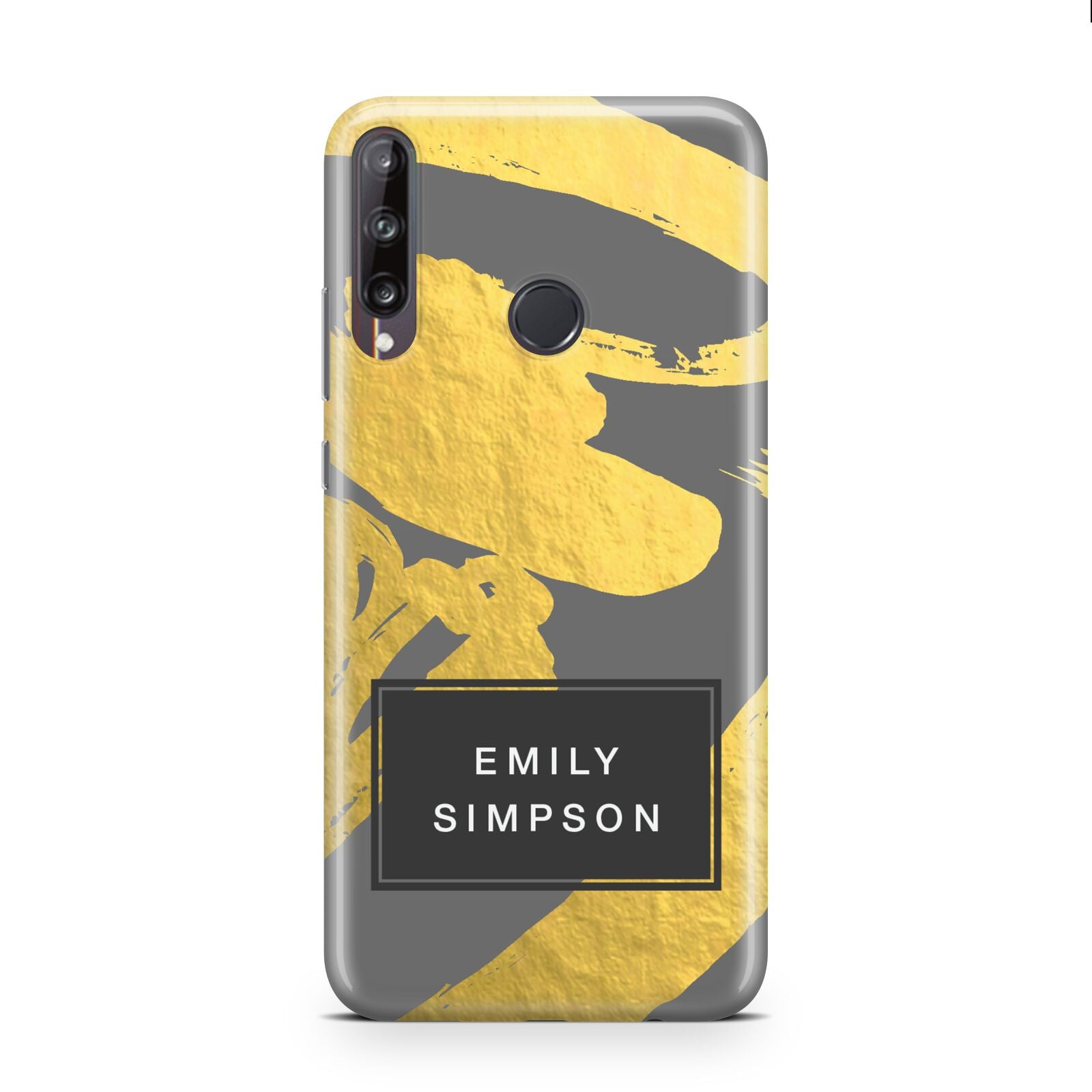 Personalised Gold Leaf Grey With Name Huawei P40 Lite E Phone Case