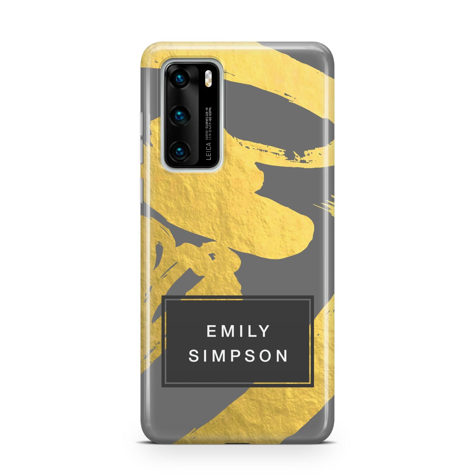 Personalised Gold Leaf Grey With Name Huawei P40 Phone Case