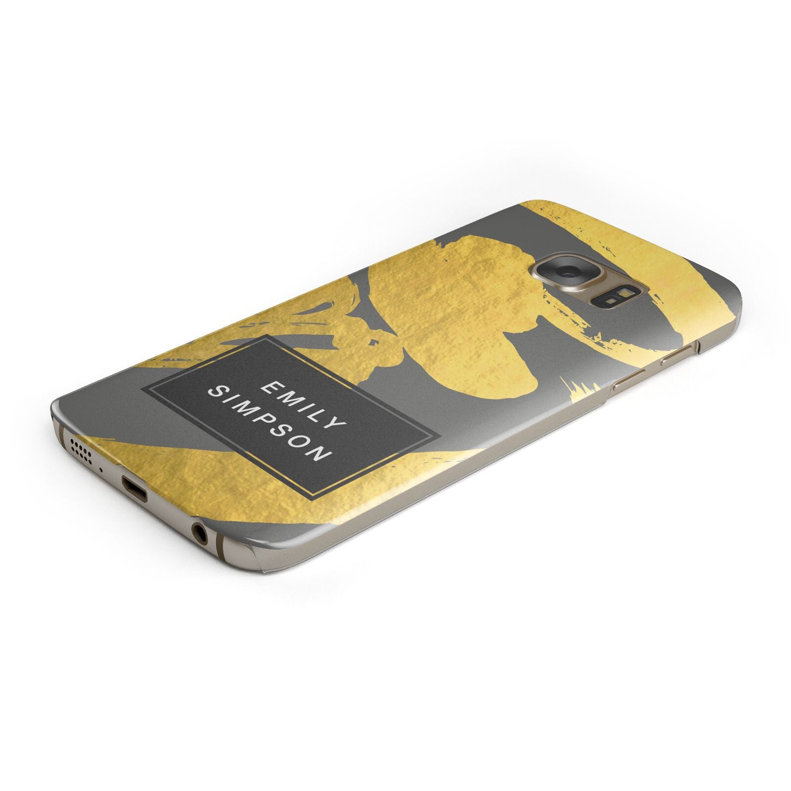 Personalised Gold Leaf Grey With Name Protective Samsung Galaxy Case Angled Image