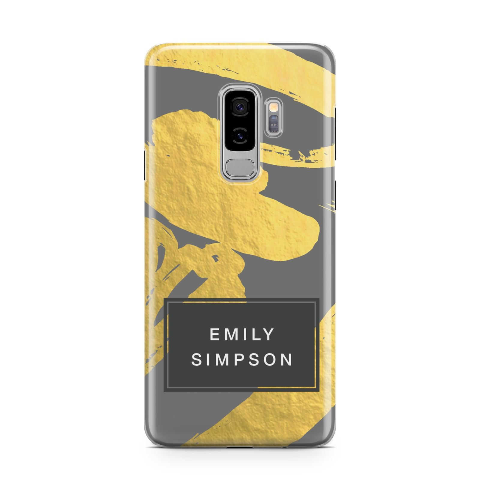 Personalised Gold Leaf Grey With Name Samsung Galaxy S9 Plus Case on Silver phone